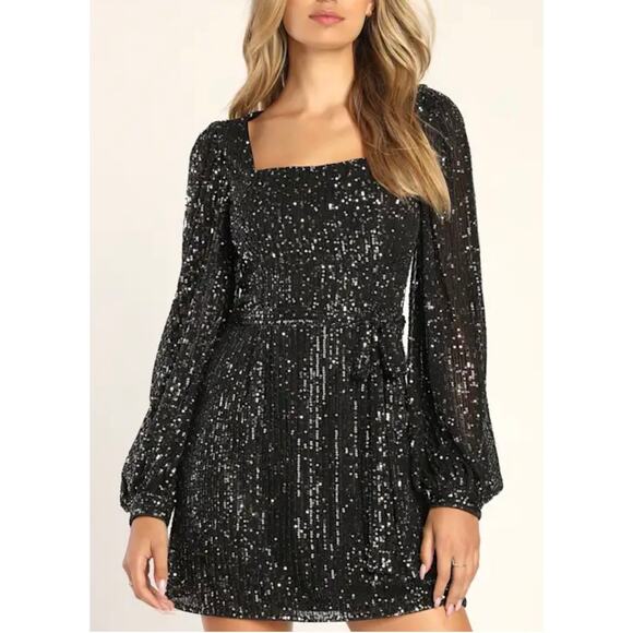 Lulus Dresses & Skirts - Lulus Festive Mood Black Sequin Long Sleeve Mini Dress M